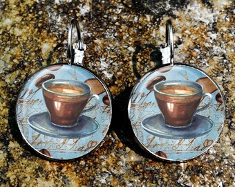 Coffee Earrings, Caffeine Earrings, Coffee Love Earrings, Cappuccino Earrings, Latte Earrings P172