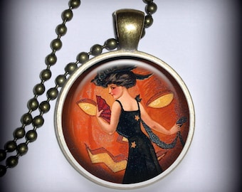Witches Dance Pendant Charm, Resin Necklace, Halloween Pendant, Necklace Pendant (p103)