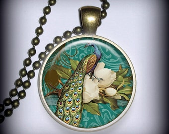Peacock Pendant in Brass, Pendant Charm, Resin Necklace, Image Pendant, Necklace Pendant (p53)