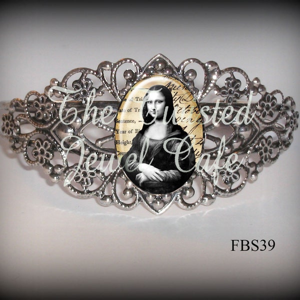 Mona Lisa Filigree Cuff Bracelet, Mozart Cuff, Cat Bracelet, Antique Brass Cuff Bracelet, Choice of 4 Designs and 2 Finishes, One Inch Cuff