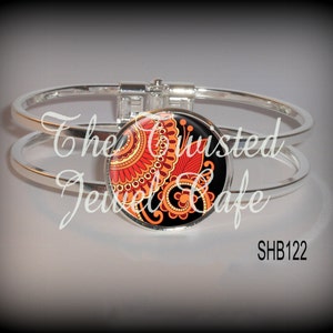 Autumn Paisley Hinged Cuff Bracelet - Paisley Cuff Bracelet, Silver, Antique Brass or Gunmetal, Choice of 3 Images