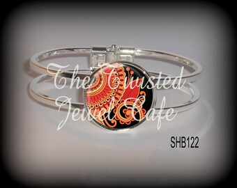 Autumn Paisley Hinged Cuff Bracelet - Paisley Cuff Bracelet, Silver, Antique Brass or Gunmetal, Choice of 3 Images
