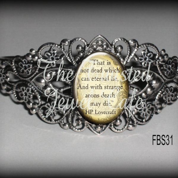 HP Lovecraft Quote Filigree Cuff Bracelet, Literary Cuff, Antique Brass Cuff Bracelet, Choice of 3 Designs and 2 Finishes, One Inch Cuff