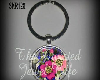 Flower Key Ring - Pink Flower Key Ring - White Flower Key Ring - Choice of 3 Designs and 2 Finishes