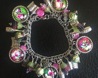 Wine Charm Bracelet, Wine and Cheese Charm Bracelet, Vineyard Charm Bracelet, Vino Charm Bracelet, Wine Lover Gift