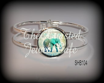 Elephant Hinged Cuff Bracelet - Colorful Elephants Cuff Bracelet, Silver, Antique Brass or Gunmetal, Choice of 4 Images