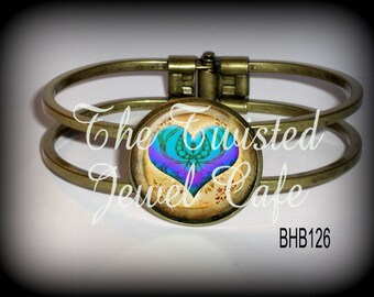 Heart Hinged Cuff Bracelet - Decorative Heart Cuff Bracelet, Silver, Antique Brass or Gunmetal, Choice of 3 Images