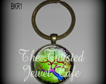 Tree of Life Key Ring, Whimsical Tree Key Ring 30mm - Silver or Antique Brass Choice of 2 Designs and 2 Finishes