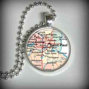 St Paul Minnesota Map Pendant in Silver, Road Map Pendant, City Pendant, Image Pendant (p185)