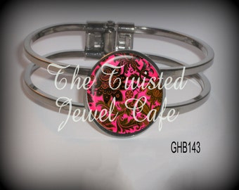 Damask Hinged Cuff Bracelet - Floral Cuff Bracelet, Silver, Antique Brass or Gunmetal, Choice of 4 Colors