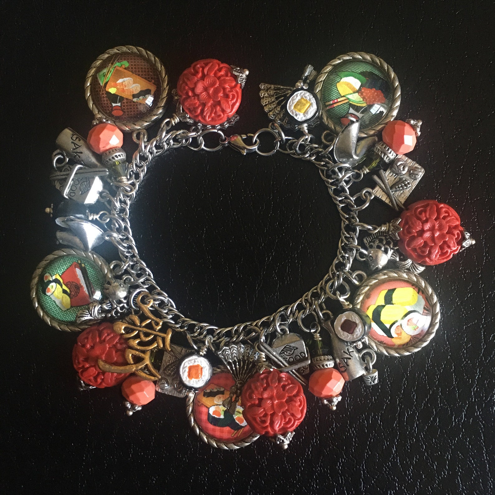 Sushi Charm Bracelet Japanese Food Charm Bracelet Sake Charm Etsy
