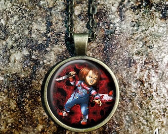 Horror Necklace, Chucky Necklace, Halloween Necklace, Jason Necklace, IT Glass Pendant, Freddy Necklace, Annabelle Necklace P141