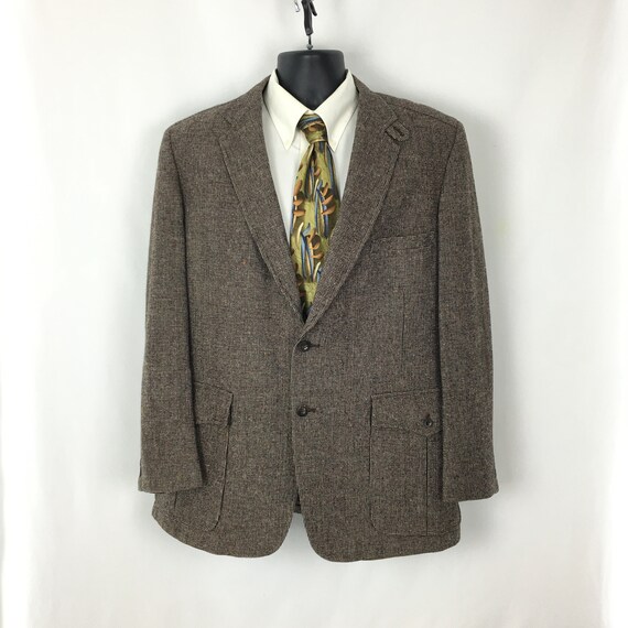 Vintage 70s Levine Brothers Brown Tweed Blazer Jacket… - Gem