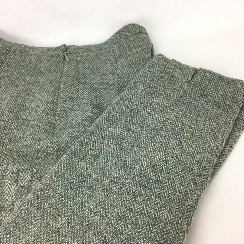 Sigrid Olsen Designer Pant Suit Womens Small Vintage 80s Wool Green Herringbone Lined