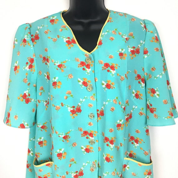 Vintage Womens Floral Robe XL, 80s Housecoat for W