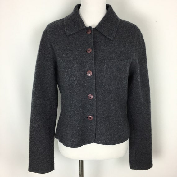 Vintage Womens Boxy Jacket, 90s Gray Knit Wool Bla