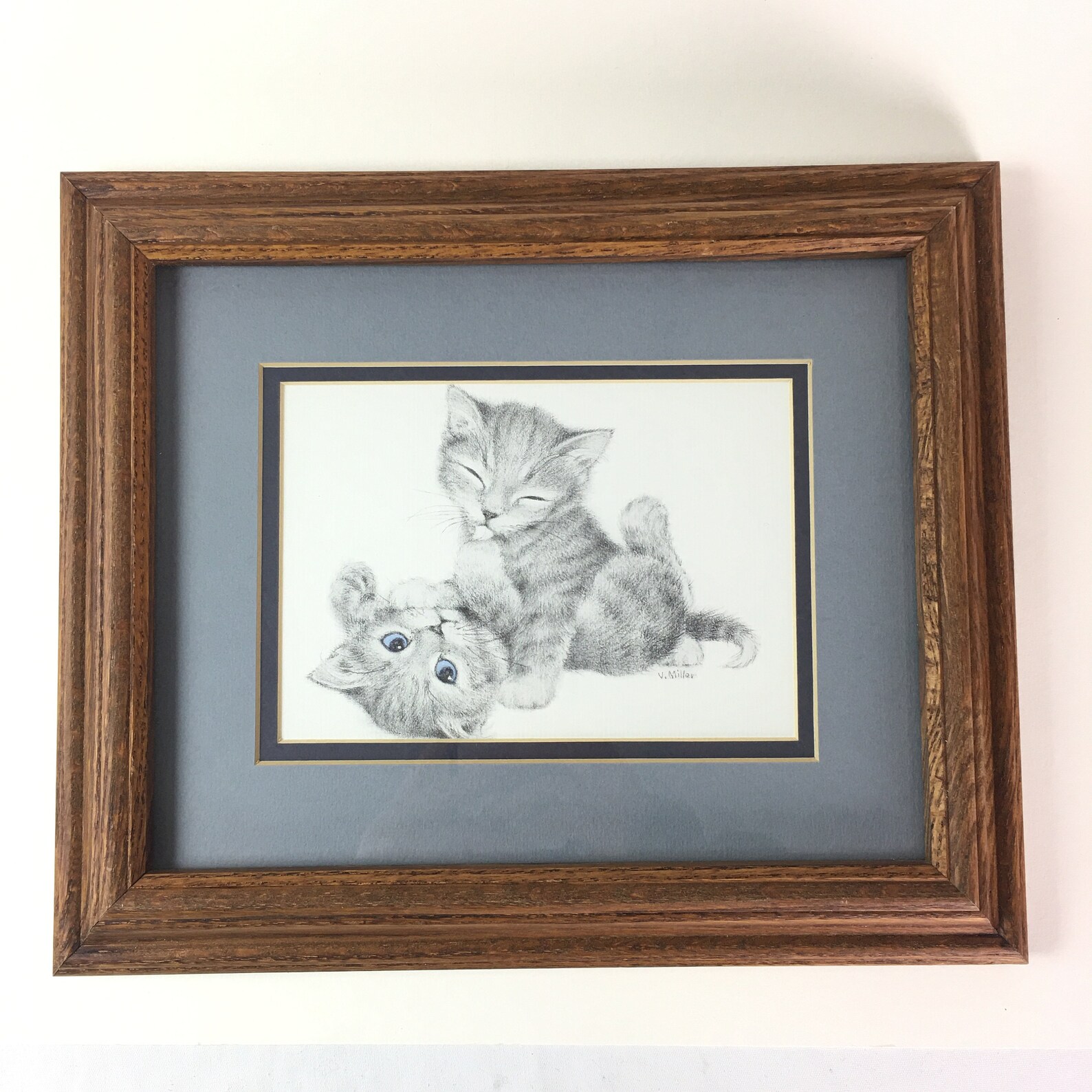 Framed Cat Print Oak Framed Art Kitten Wall Art Vintage Cat Etsy