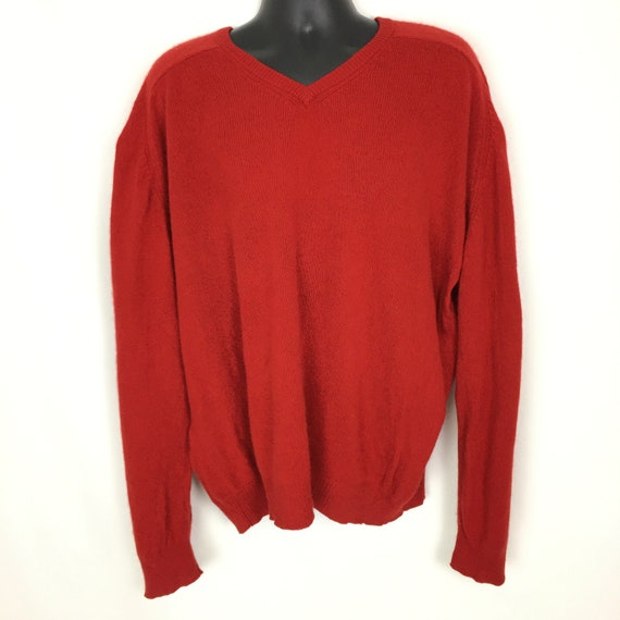 Vintage Mens Knitted Sweater XL Tall, 60s Red Cash
