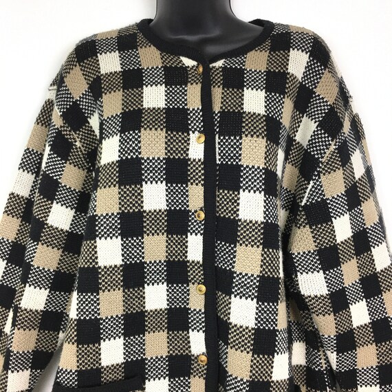 90s Vintage Womens Oversized Cardigan, Brown Black