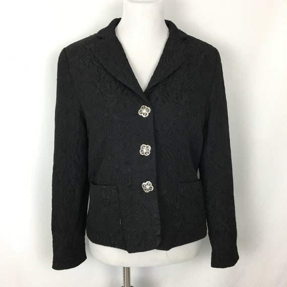 Vintage Womens Black Blazer Size 8, 80s Textured B