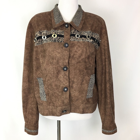 Vintage Womens Button Front Jacket, 80s Brown Boxy