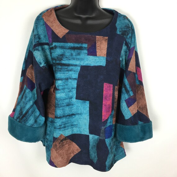 Vintage Womens Oversized Shirt, 80s Pullover Fleec