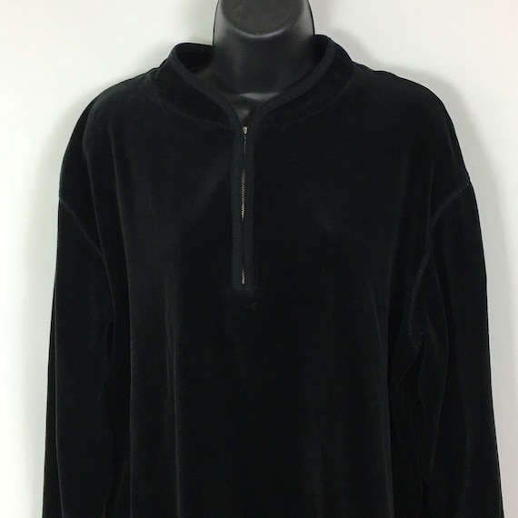 90s Vintage Black Velour Pullover Sweatshirt Women