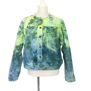Upcycled Ombre Green Overdyed  Floral Denim Jacket
