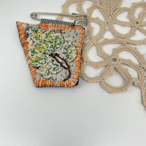Hand-stitched Textile Brooch – Upcycled Fabric & Embroidery Art Pin
