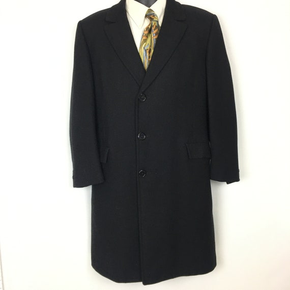 Vintage Mens Overcoat Medium, 60s Mens Black Wool