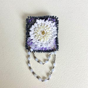 Upcycled Flower Brooch, Bead Embroidery Pin, Mixed Media Textile Jewelry
