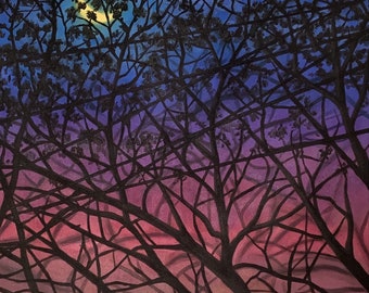 Twilight Sunset Night Sky Original Acrylic Painting on Stretched Canvas