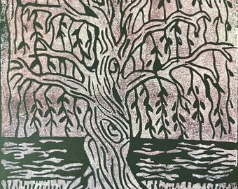 Stampa di salice piangente in linoleum