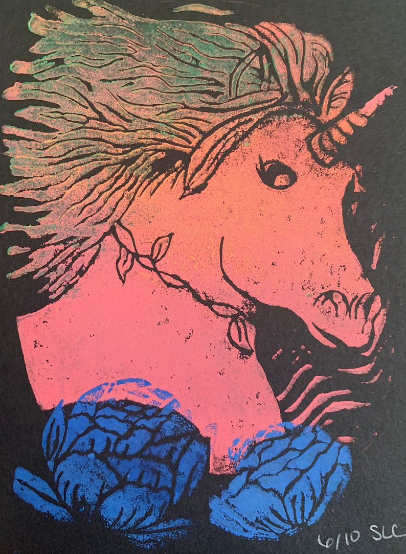 Limited Edition Unicorn Print Linoleum Print