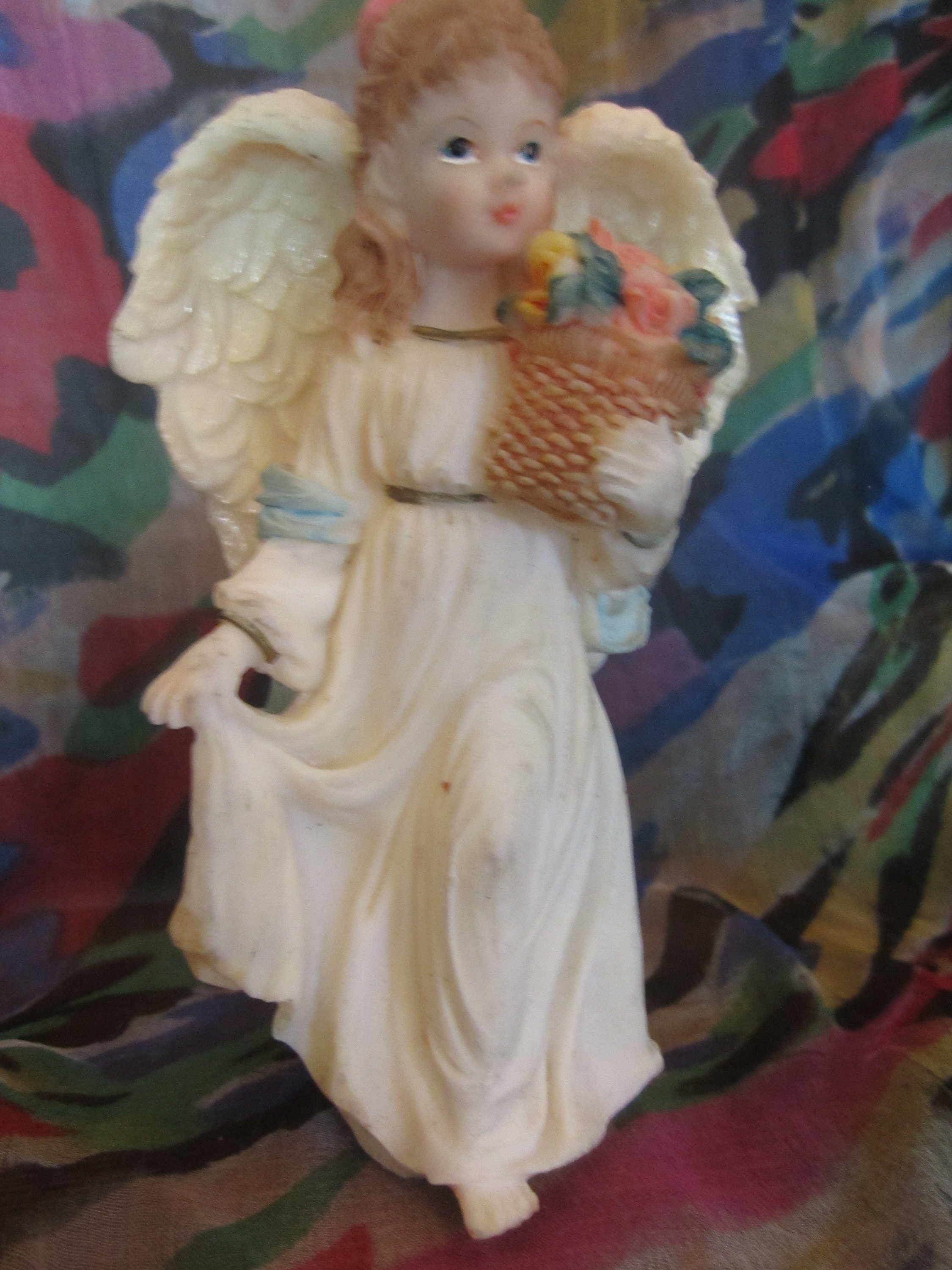 White Angel Carrying Flower Basket Figurine 5 tall | Etsy