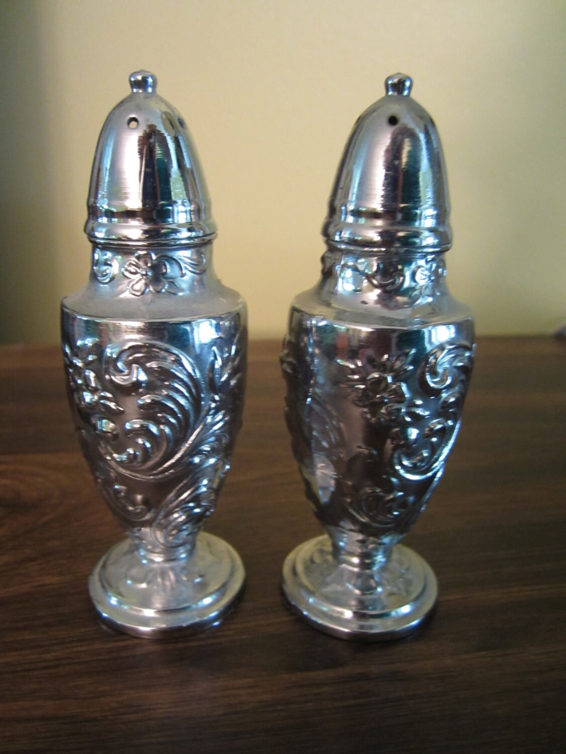 Metal Vintage Salt and Pepper Shakers Floral Design Etsy