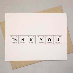 Conjunto de cartas de química de agradecimento, tabela periódica dos elementos Cartão "ThNK YOU" (conjunto de 6) / Elementos sentimentais / Presente para professor