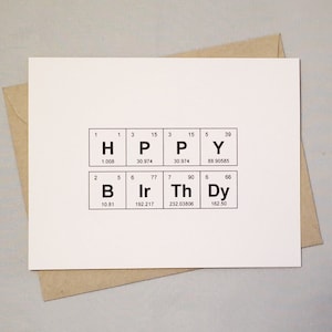 Happy Birthday Card Periodic Table of the Elements "HPPY BIrThDy" Bday Card Sentimental Elements / Chemistry Card for Science Nerds