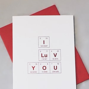 Tavola periodica degli elementi "I LuV YOU" / Elementi sentimentali in lamina metallica rossa Biglietto d'amore / Scienza Ti amo / Biglietto di matrimonio/anniversario