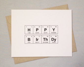 Happy Birthday Card Periodic Table of the Elements "HPPY BIrThDy" Bday Card Sentimental Elements / Chemistry Card for Science Nerds