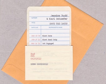 Newly Engaged / Library Date Due Check Out Card Invitations/Save the Dates (Sample)