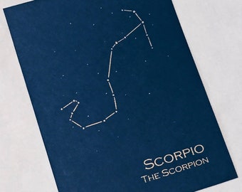 Scorpio Constellation Zodiac Art Print / Gold Foil Wall Art / Astrology Home Decor / October-November Birthday / Gold Print on Navy or Cream