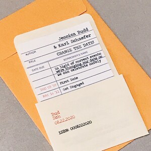 Zmiana daty / Ogłoszenie o przełożeniu ślubu / Data zwrotu Karta do wypożyczenia z biblioteki Ogłoszenie o zmianie planów (zestaw 20 sztuk)