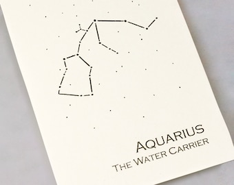 Aquarius Constellation Zodiac Art Print / Gold Foil Wall Art / Astrologie Home Decor / Janvier-Février Anniversaire / Gold Print on Cream / Navy