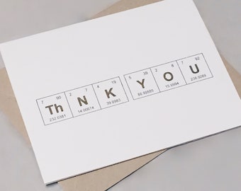 Metallic Thank You Card / Silver or Gold / Periodic Table of the Elements “ThNK YOU" Sentimental Elements Card / Teacher Thank You Note