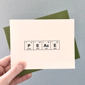 Biglietto di auguri di Natale, biglietto di auguri di Peace Chemistry, biglietto della tavola periodica degli elementi per il chimico
