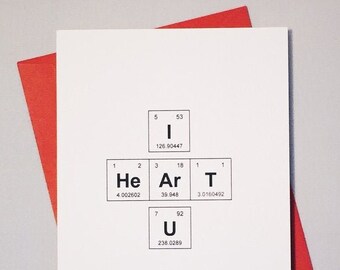 Print at Home Last Minute Valentine / I Heart U Card / Periodic Table of the Elements A2 Folded Card Instant Digital Download / PDF