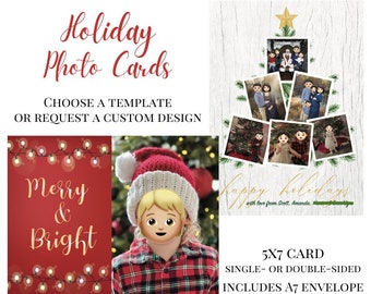 Holiday Photo Cards / Family Christmas Cards / 5x7 Photo Cards with Envelopes (set of 20)