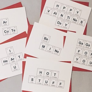 Schul-Valentinstagskarten / Kinder-Valentinstagskarten / Mini-Valentinstagskarten mit Konversationsherzen, Periodensystem der Elemente, 4 bar groß