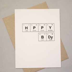 Joyeux anniversaire, tableau périodique des éléments, carte d'anniversaire, collection d'éléments sentimentaux / carte d'anniversaire pour professeur de sciences, de chimie ou de spécialisation